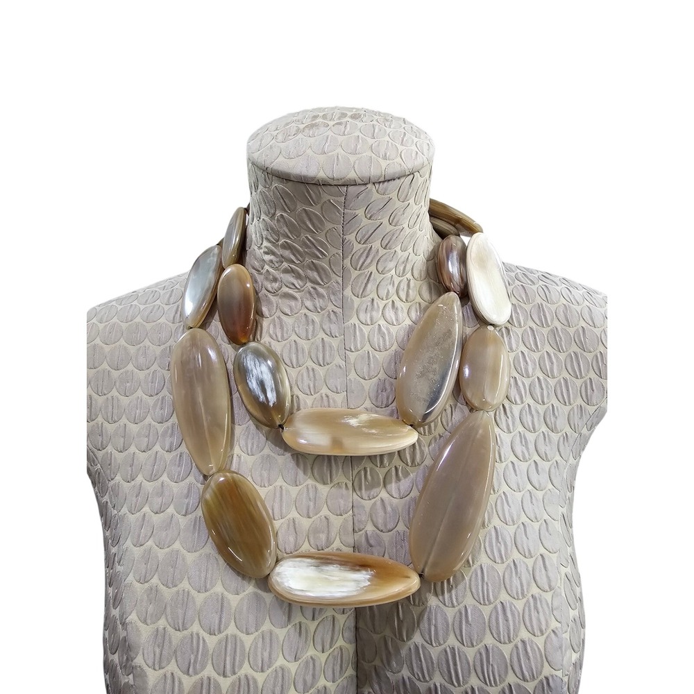 Unbranded Statement Necklace Womens OS Brown Natural Horn Bone Chunky Bead Boho